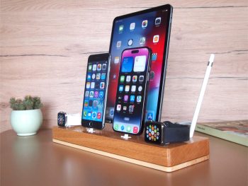5-in-1 Wooden dock for iPhone, iPad, earbuds, Apple Watch plus Apple Pencil stand