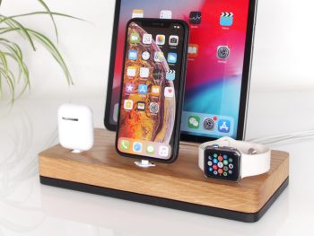 4-in-1 Wooden docking station for iPhone, iPad, earbuds, Apple Watch